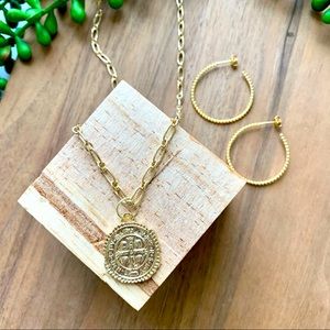 Necklace and Earrings Set - Bubble Hoops and Treasure Charm